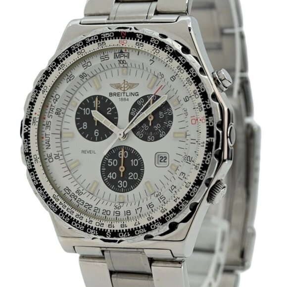 Breitling 42mm Men's Navitimer Jupiter Pilot Reveil White Dial Watch - Picture 1 of 7